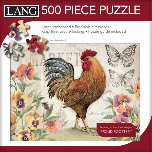 Lang Jigsaw Puzzle 500 Piece Proud Rooster Linen Embossed Carousel 2
