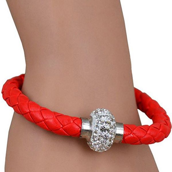 FLASH SALE! Leather Style RED Crystal Rope Bracelet Carousel 2