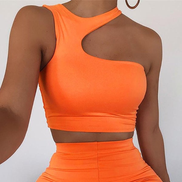 Cut Out Sexy Crop Off Shoulder Solid 2022 Skinny Sport Short Tops Carousel 1