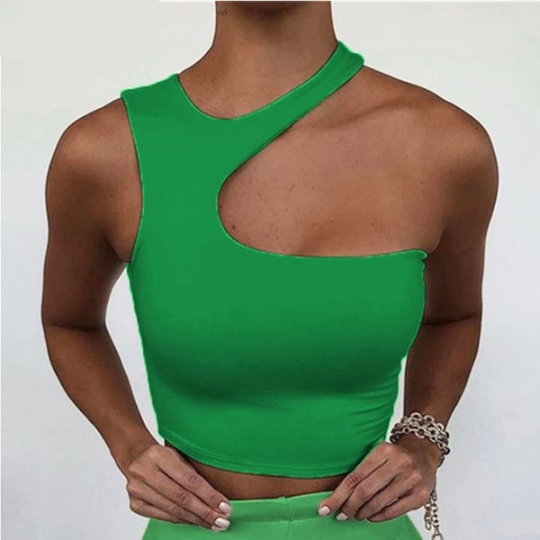 Cut Out Sexy Crop Off Shoulder Solid 2022 Skinny Sport Short Tops Carousel 2