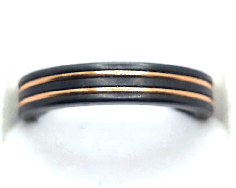 Titanium & 9ct Rose Gold Band size N+ Carousel 1