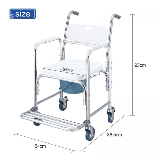Aluminum Shower Toilet Commode Chair Bathroom Bedside Wheelchair Seat Carousel 15