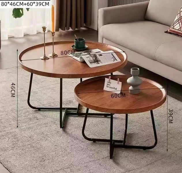 Wooden Twin Nested Round Coffee Table Set62863860974850112