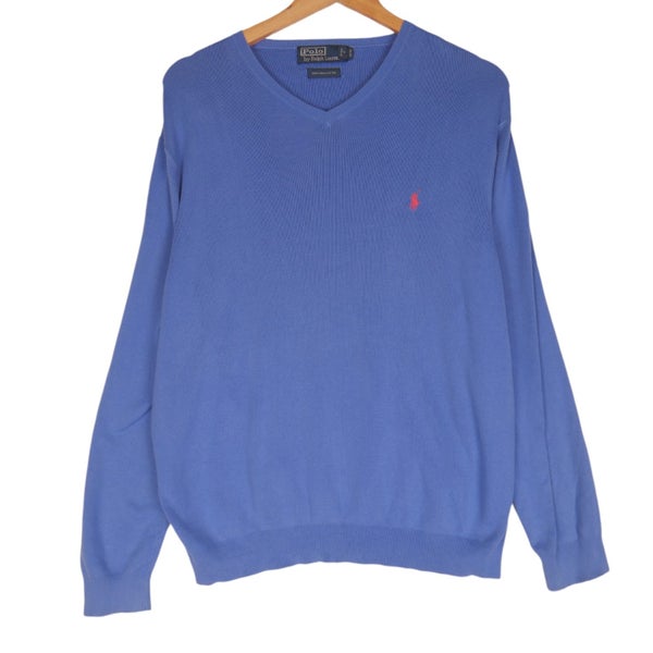 Polo Ralph Lauren Blue V Neck Pima Cotton Sweatshirt Large Carousel 1