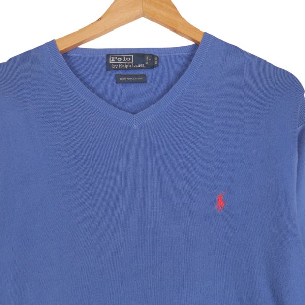 Polo Ralph Lauren Blue V Neck Pima Cotton Sweatshirt Large Carousel 2