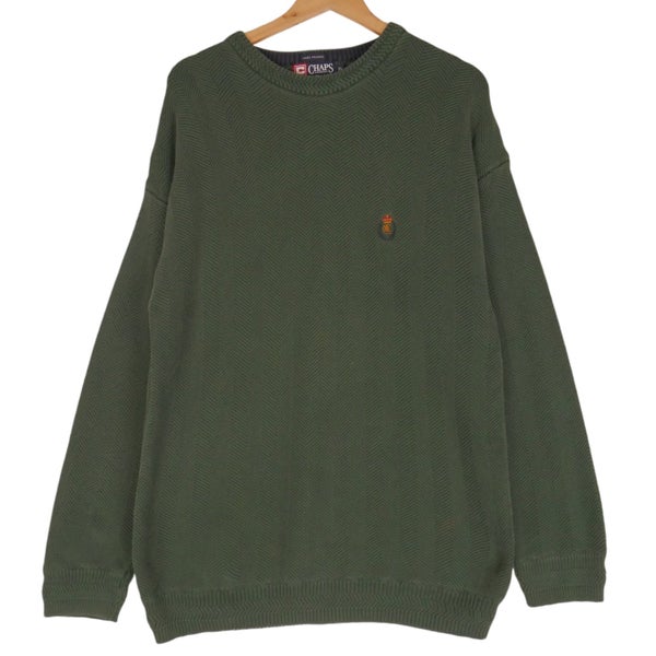 Vintage 90s Ralph Lauren Chaps Green Knit Chunky Sweater XL Carousel 1