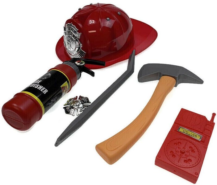 6pcs FIREMAN SET Kids Fire Chief Helmet Costume Halloween Book Week Kit Carousel 1