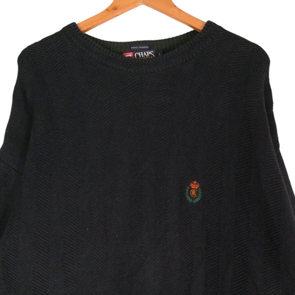 Vintage 90s Ralph Lauren Chaps Navy Knit Sweater Large Carousel 2