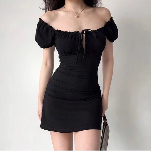 Summer Sexy Mini Dress Women Short Sleeved Lace up Hollow Casual Carousel 2