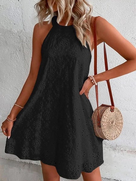 Summer Halter Loose Mini Dress Women Elegant 2024 Lace Sleeveless Carousel 1