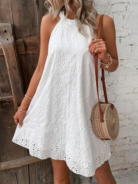 Summer Halter Loose Mini Dress Women Elegant 2024 Lace Sleeveless Carousel 1