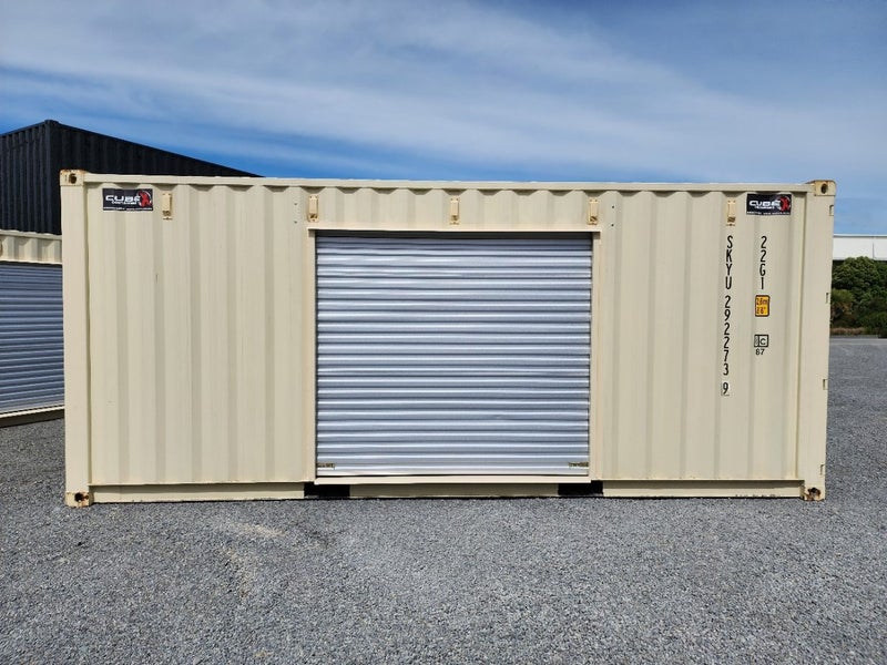 20ft GP Beige container fitted with new roller door ( In Cromwell now ) Carousel 1