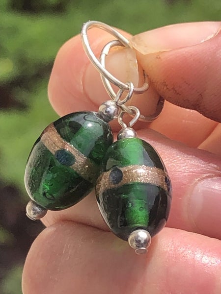 Stunning Silver Hoop Earrings w/ Green Beads - 571 Carousel 1