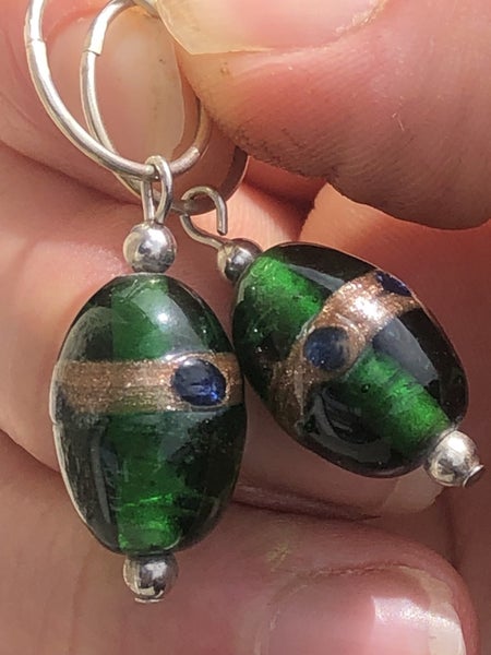 Stunning Silver Hoop Earrings w/ Green Beads - 571 Carousel 2