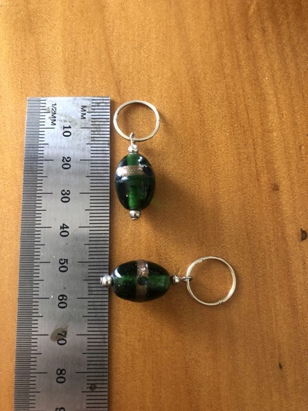Stunning Silver Hoop Earrings w/ Green Beads - 571 Carousel 6
