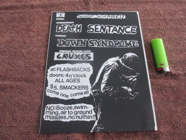 ORIGINAL 1980'S THRASH FLYER! DEATH SENTANCE/DOWN SYNDROME/CRUXES Carousel 1