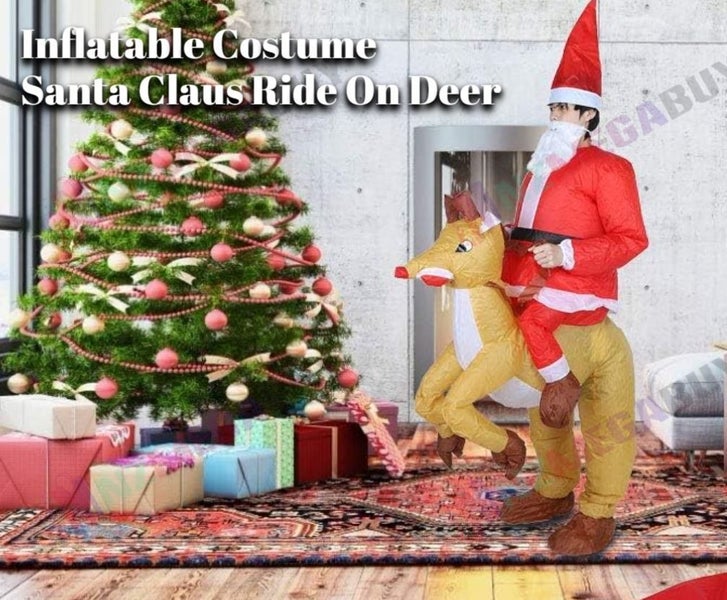 Santa Claus Ride On Deer Inflatable Costume for Christmas Carousel 1