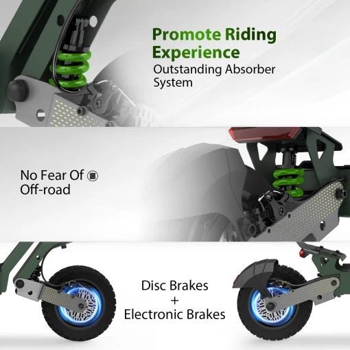 Promo! 65KM-1200W*2 Twin Motor Tubeless Tire Electric Scooter H2 Dual Carousel 5