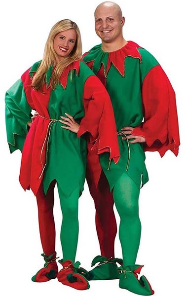 ELF SANTAS HELPER RED AND GREEN ADULT MENS WOMENS CHRISTMAS COSTUME Carousel 1