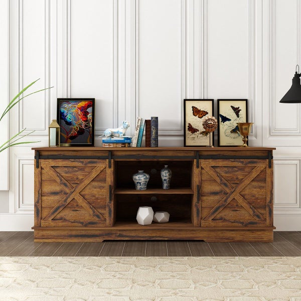 TV Kitchen Console Table Dining Cabinet Stand Farmhouse Entertainment Unit Bench Carousel 2
