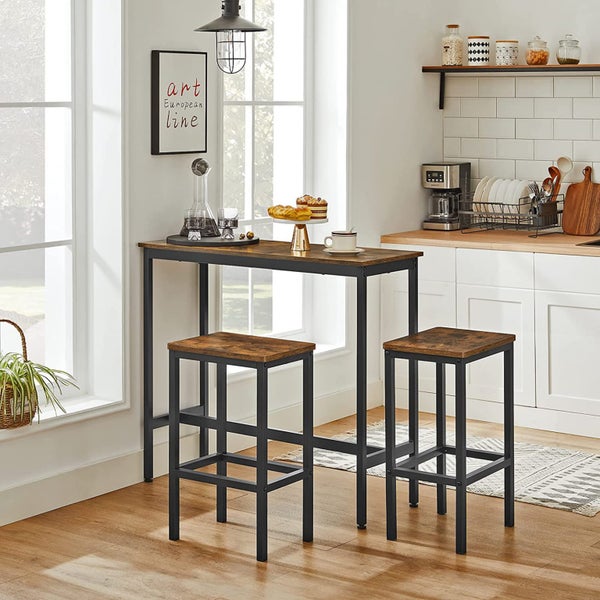 3 PCS Bar Table Set 2 Chairs Stools Kitchen Dining Height Counter Vintage Brown Carousel 2