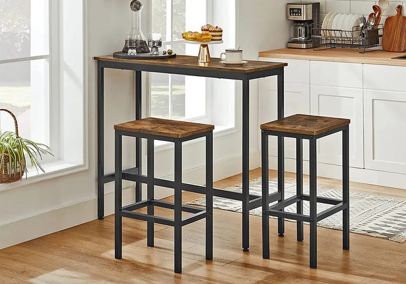 3 PCS Bar Table Set 2 Chairs Stools Kitchen Dining Height Counter Vintage Brown Carousel 1