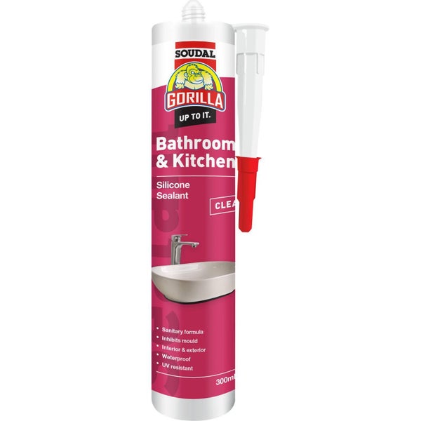 Gorilla Bathroom & Kitchen Silicone Sealant 300ml Clear Carousel 1