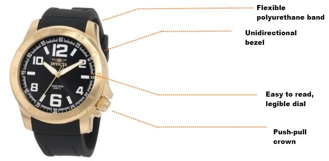 Invicta 100M Black Dial Swiss Quartz Gold Watch 1905 Carousel 4