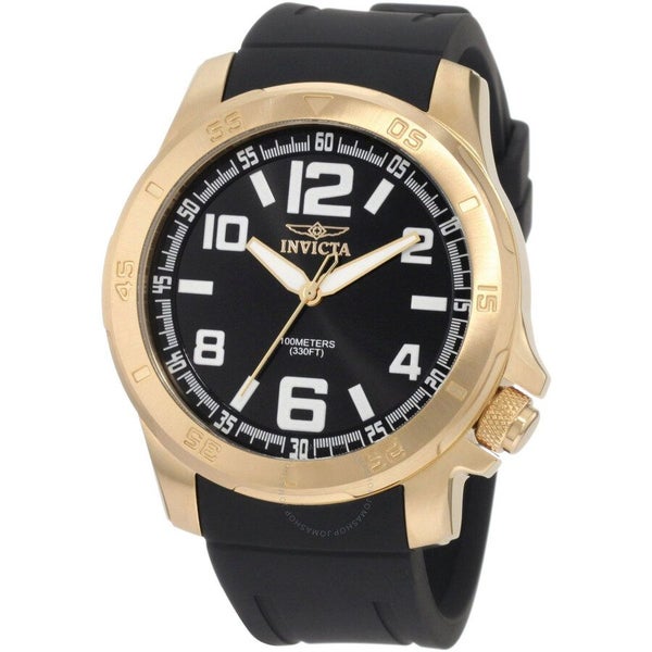 Invicta 100M Black Dial Swiss Quartz Gold Watch 1905 Carousel 1