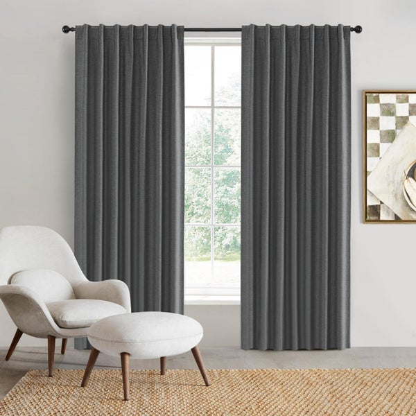 Sherwood Home 100% Blockout Tab Top Curtain Pair Pepper 90x223cm Carousel 1