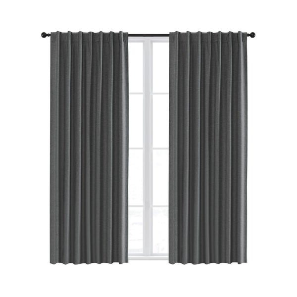 Sherwood Home 100% Blockout Tab Top Curtain Pair Pepper 90x223cm Carousel 2