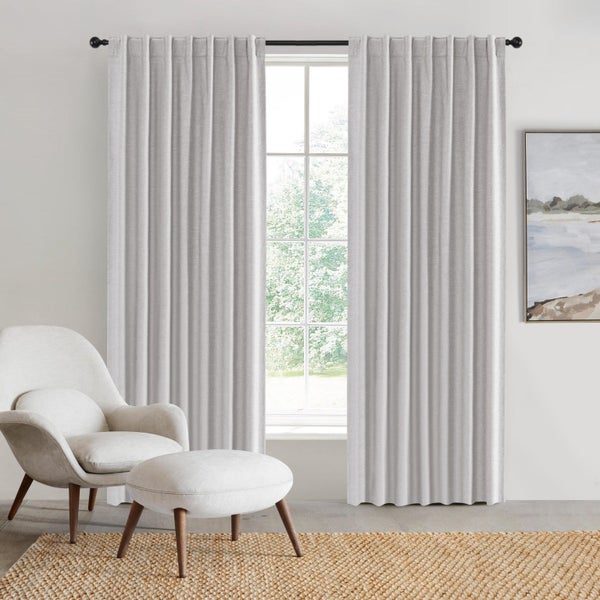 Sherwood Home 100% Blockout Tab Top Curtain Pair Grey 135x223cm Carousel 1