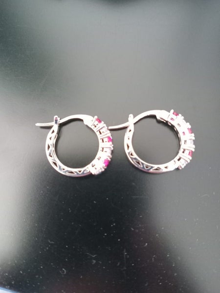 Ruby diamond hoops, stg silver, stunning!! Carousel 2