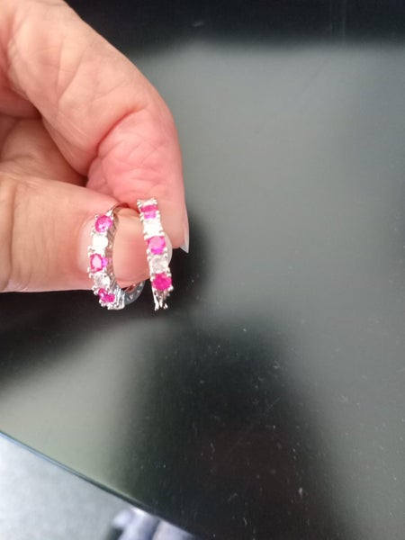 Ruby diamond hoops, stg silver, stunning!! Carousel 1