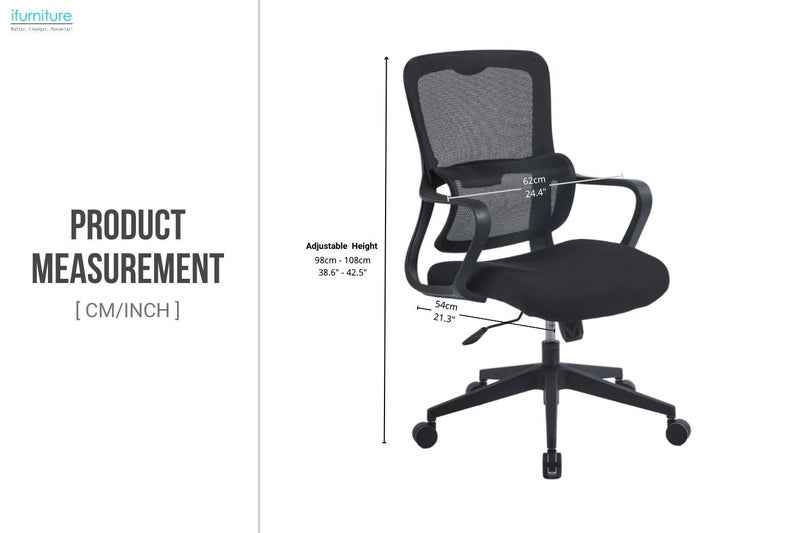 WELLS Mid Back Office Chair (Black) Carousel 2