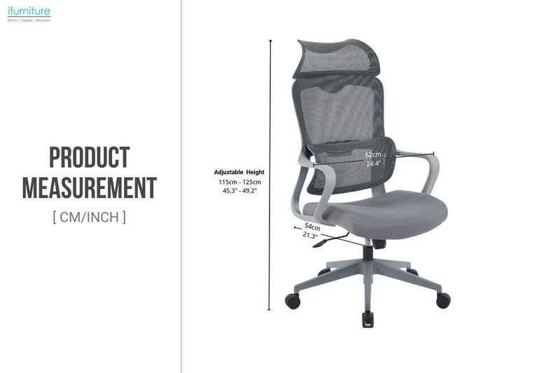 WELLS High Back Office Chair (Grey) Carousel 2