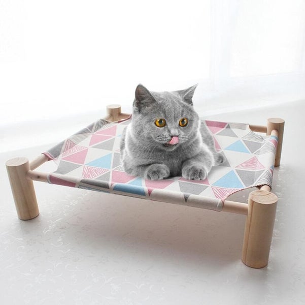 Wood Cat Bed Lounger Sleep Pet Cat Raised Hammock Carousel 1