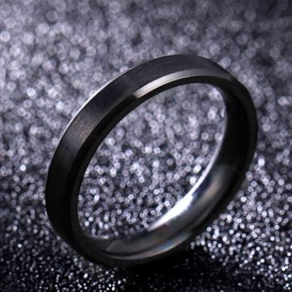 FLASH SALE! 4mm Men or Womens Black Stainless Steel Wedding Ring S9 Carousel 1