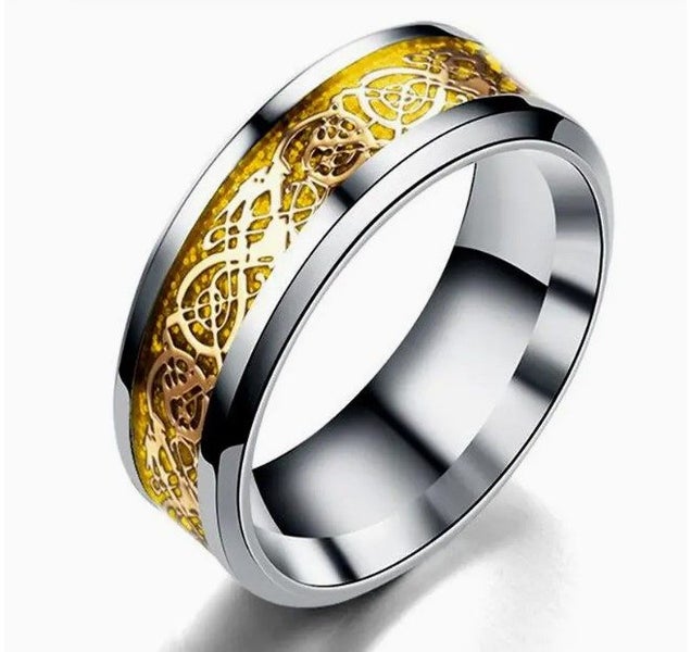FLASH SALE! Elegant 6mm Two Tone GOLD and Silver Celtic Wedding Band S9 Carousel 1