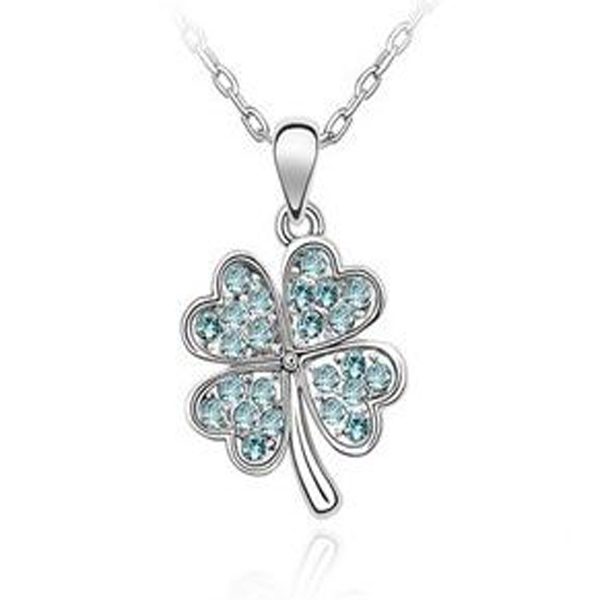 CRAZY PRICE! Pretty Crystal 4 Leaf Clover Pendant and Chain Topaz Blue Carousel 1