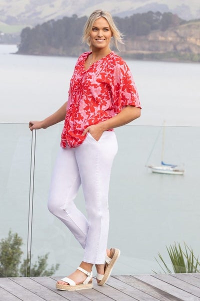 Vassalli Ankle Grazer Slim Leg Elastic Waist Pants White Carousel 2