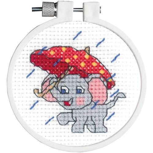 Janlynn Kid Stitch Mini Counted Cross Stitch Kit 3" Round - Rainy Day Elephant Carousel 1