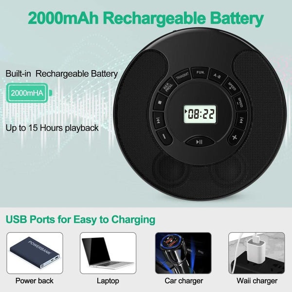 Rechargeable Portable CD Player MP3 With Dual Bluetooth Dual Speakers LCD Displa Carousel 2