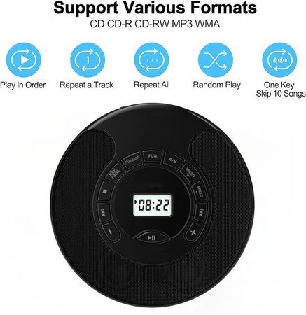 Rechargeable Portable CD Player MP3 With Dual Bluetooth Dual Speakers LCD Displa Carousel 10