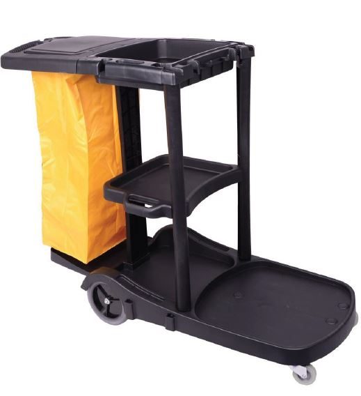 Premium Cleaning Cart - Black, 3 Tier Carousel 1