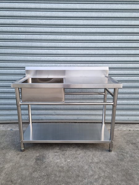 Stainless Steel Bench LEFT SIDE Sink & Undershelf 1800W x 600W x 900H 304 Grade Carousel 1