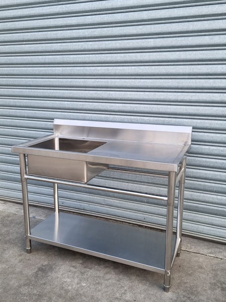 Stainless Steel Bench LEFT SIDE Sink & Undershelf 1800W x 600W x 900H 304 Grade Carousel 2
