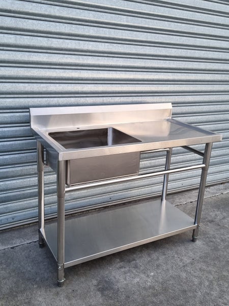 Stainless Steel Bench LEFT SIDE Sink & Undershelf 1800W x 600W x 900H 304 Grade Carousel 3
