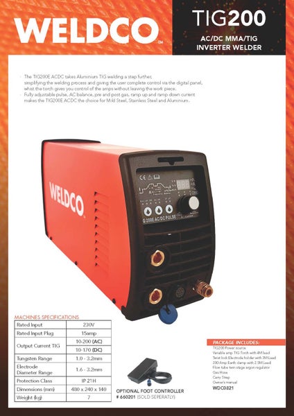 WELDCO 200A AC/DC TIG WELDER 240V Carousel 2