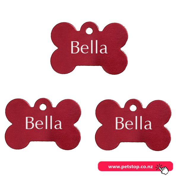 Pet Name Tag - "Bella" - Small Red Bone 3pk Carousel 1